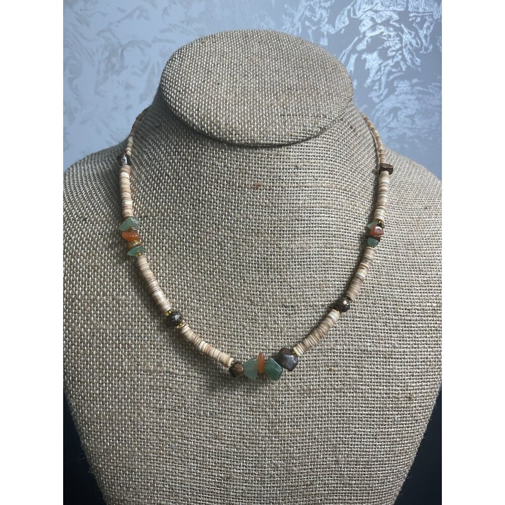 Beaded Necklace With Natural Stone Accents & Neutral Tones